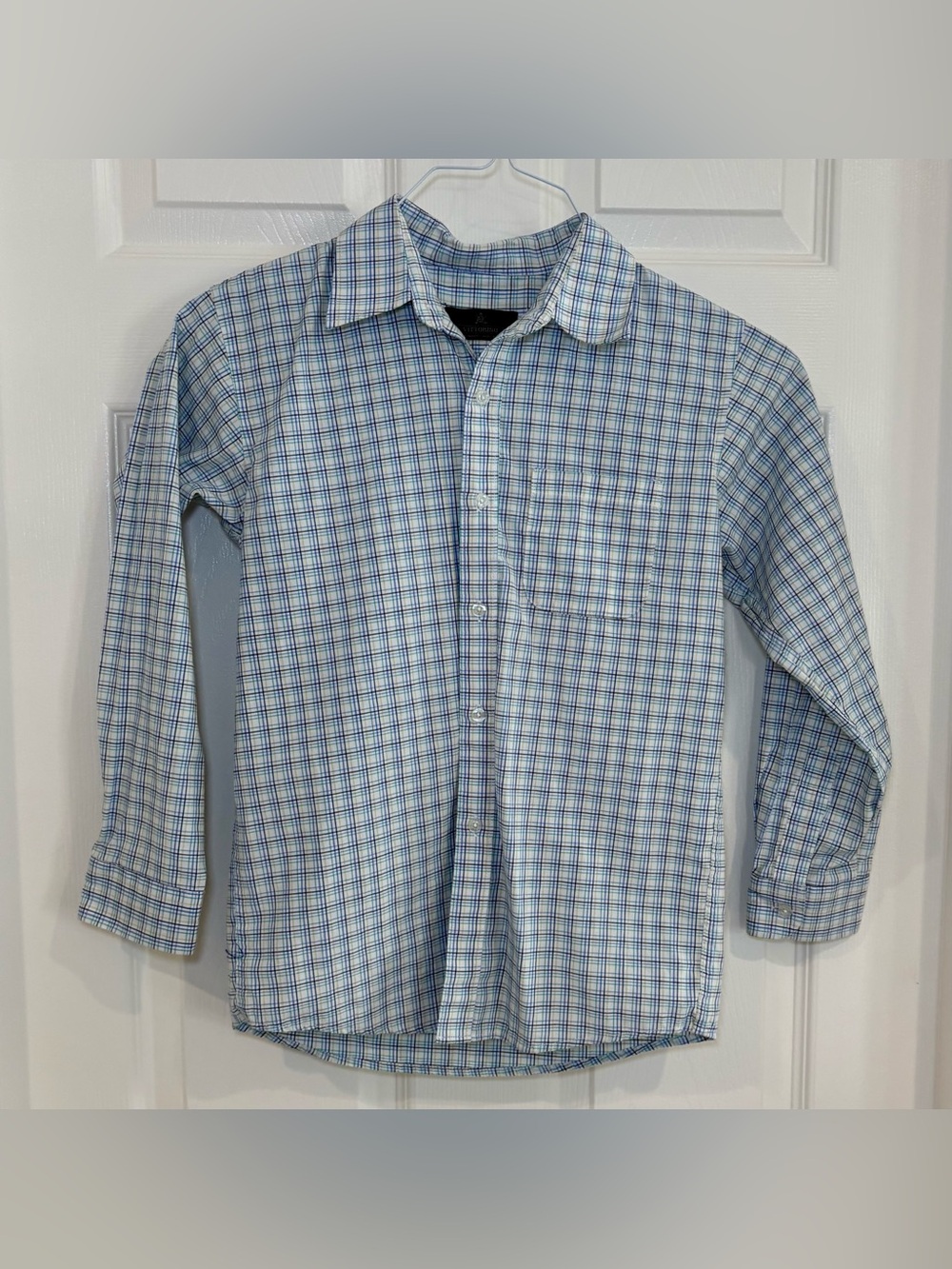 Vittorio Boys Blue White Plaid Shirt Long Sleeve Button Up Dress Shirt Sz 12